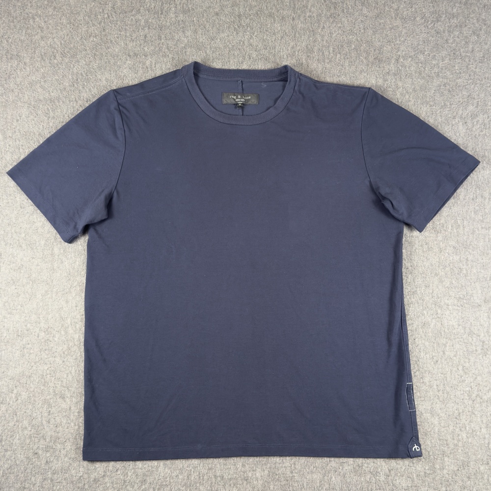 Rag & Bone Shirt Mens Large Blue Cotton Crewneck Logo Hem Tee Casual Basic